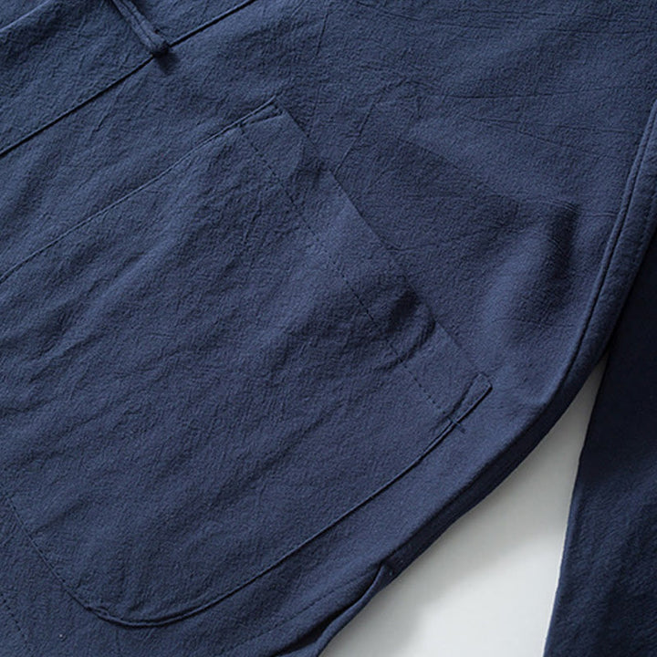 Buddha Stones Rana Botón Chino Tang Traje Camisa Algodón Lino Hombres Chaqueta Ropa