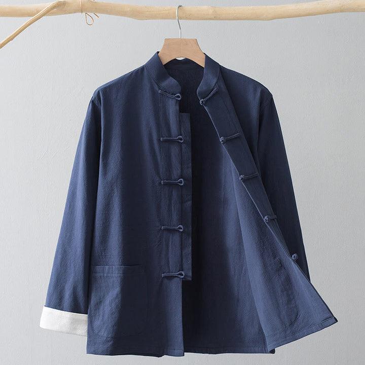 Buddha Stones Rana Botón Chino Tang Traje Camisa Algodón Lino Hombres Chaqueta Ropa - image 6