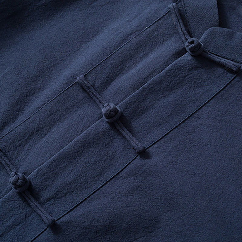 Buddha Stones Rana Botón Chino Tang Traje Camisa Algodón Lino Hombres Chaqueta Ropa