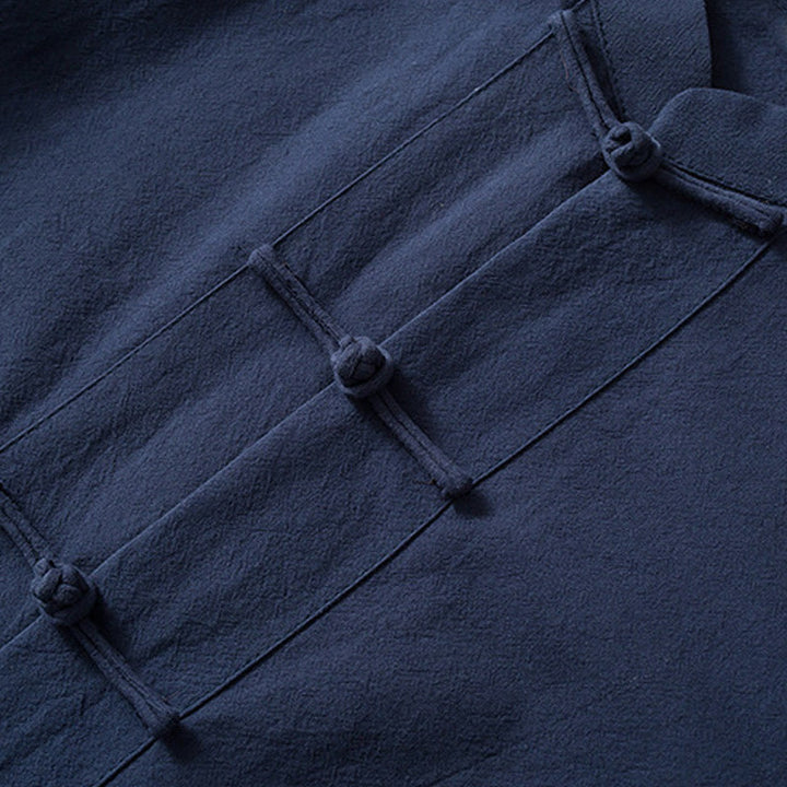 Buddha Stones Rana Botón Chino Tang Traje Camisa Algodón Lino Hombres Chaqueta Ropa