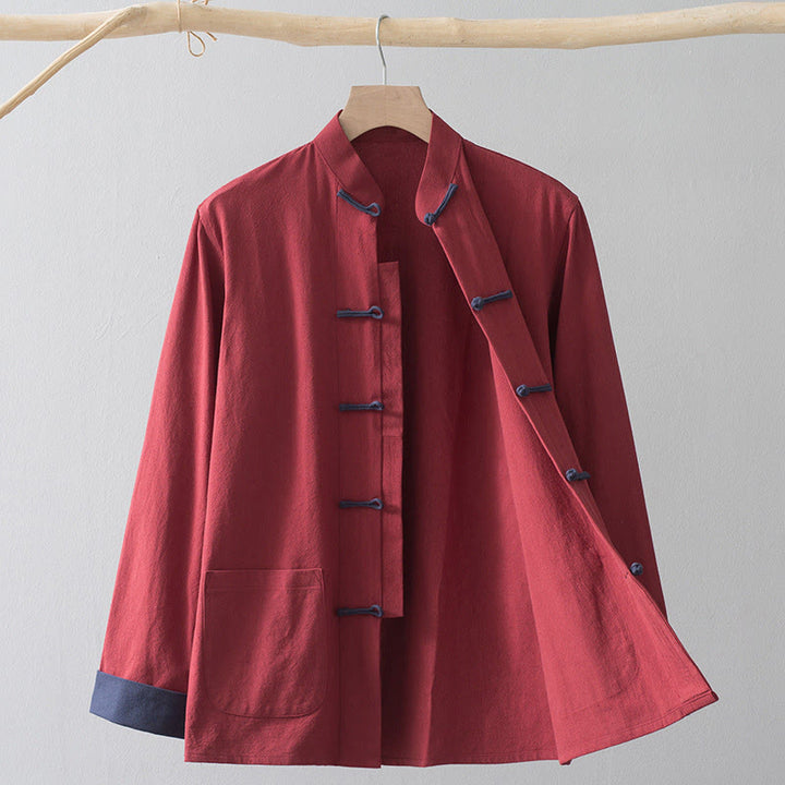 Buddha Stones Rana Botón Chino Tang Traje Camisa Algodón Lino Hombres Chaqueta Ropa