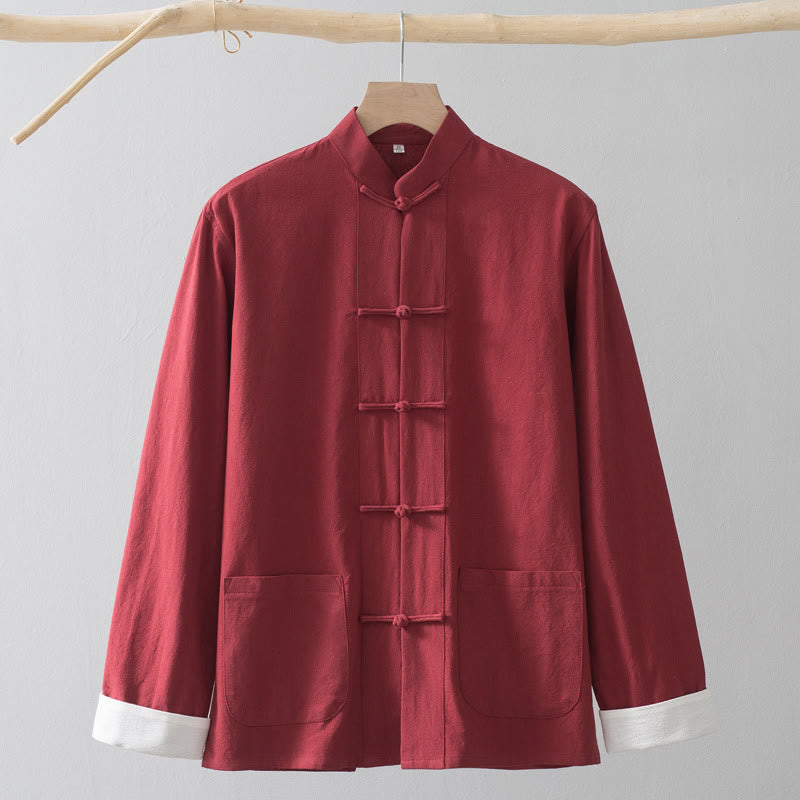 Buddha Stones Rana Botón Chino Tang Traje Camisa Algodón Lino Hombres Chaqueta Ropa