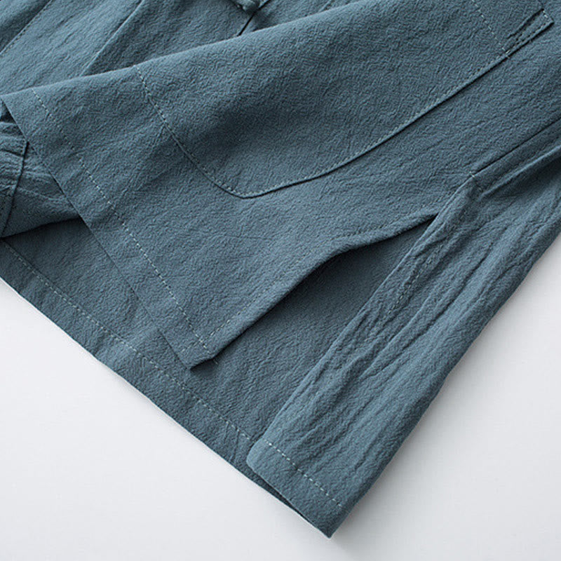 Buddha Stones Botón de Rana Traje Chino Camisa de Media Manga Ropa de Hombre de algodón con Bolsillos - image 8