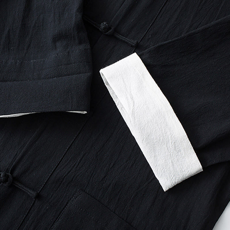 Buddha Stones Botón de Rana Traje Chino Camisa de Media Manga Ropa de Hombre de algodón con Bolsillos