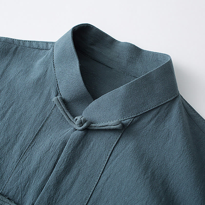 Buddha Stones Botón de Rana Traje Chino Camisa de Media Manga Ropa de Hombre de algodón con Bolsillos - image 4