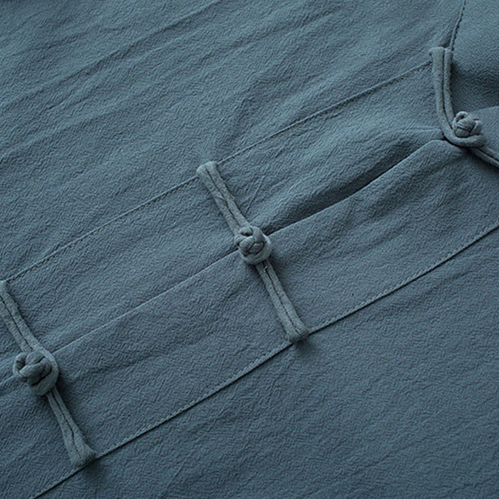 Buddha Stones Botón de Rana Traje Chino Camisa de Media Manga Ropa de Hombre de algodón con Bolsillos