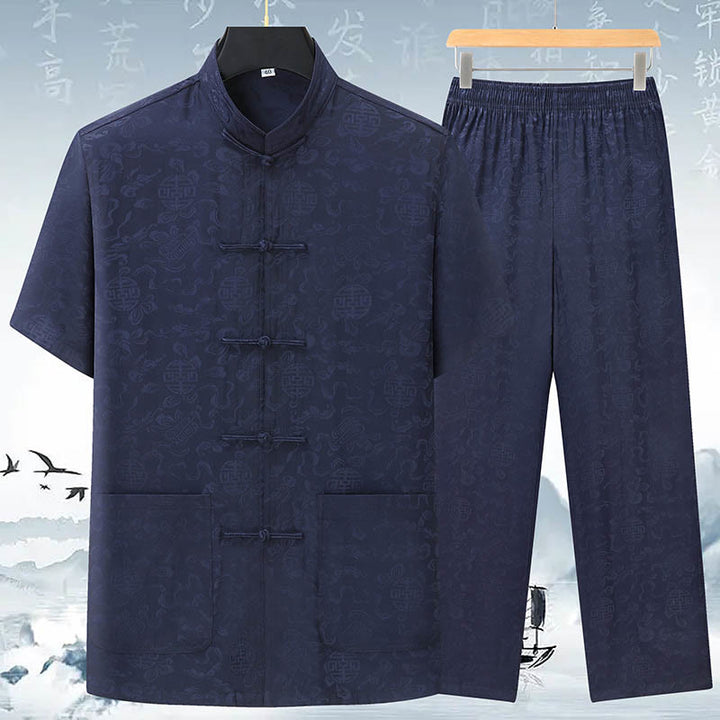 Buddha Stones calabaza flor hojas Tang traje camisa de manga corta pantalones ropa conjunto de hombres