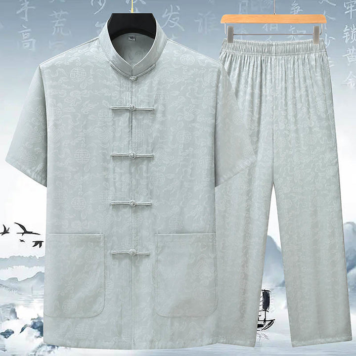 Buddha Stones calabaza flor hojas Tang traje camisa de manga corta pantalones ropa conjunto de hombres