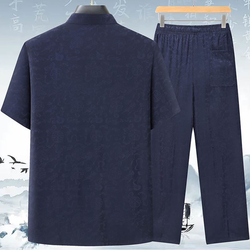 Buddha Stones calabaza flor hojas Tang traje camisa de manga corta pantalones ropa conjunto de hombres