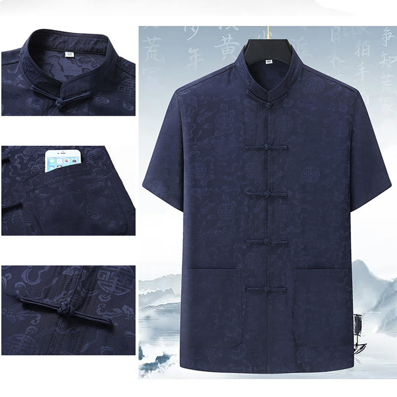 Buddha Stones calabaza flor hojas Tang traje camisa de manga corta pantalones ropa conjunto de hombres