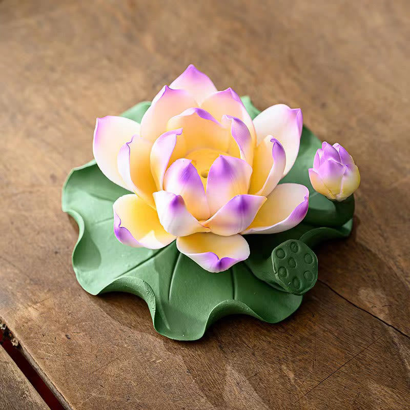 Buddha Stones, flor de loto, vaina de hoja, curación espiritual, palo de cerámica, decoración de quemador de incienso - Loto con borde morado 10,5*4,7 cm - image 9