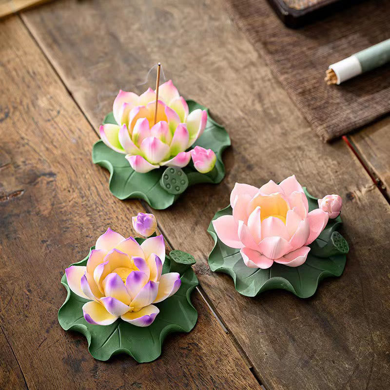 Buddha Stones, flor de loto, vaina de hoja, curación espiritual, palo de cerámica, decoración de quemador de incienso - image 1