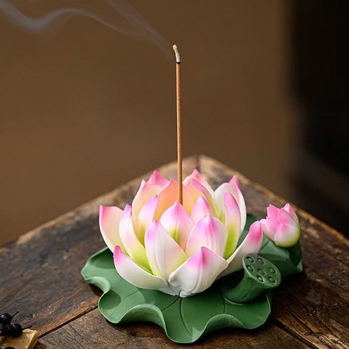 Buddha Stones, flor de loto, vaina de hoja, curación espiritual, palo de cerámica, decoración de quemador de incienso - image 3