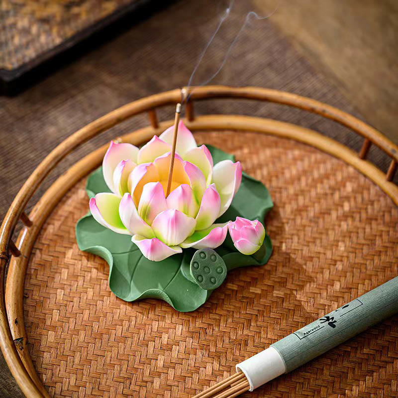 Buddha Stones, flor de loto, vaina de hoja, curación espiritual, palo de cerámica, decoración de quemador de incienso - image 5