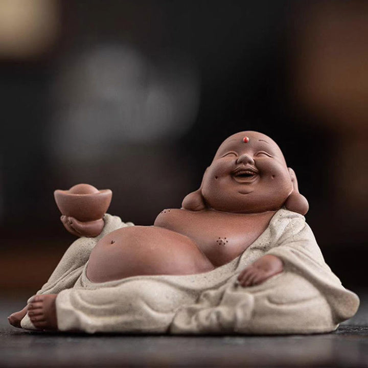 Buddha Stones, lingotes de Buda sonriente que atraen la riqueza, decoración de estatua de Maitreya de arcilla púrpura - image 2