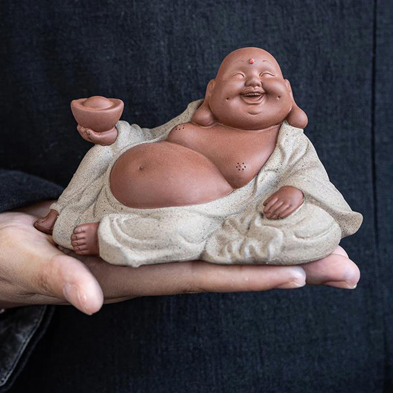 Buddha Stones, lingotes de Buda sonriente que atraen la riqueza, decoración de estatua de Maitreya de arcilla púrpura - image 11