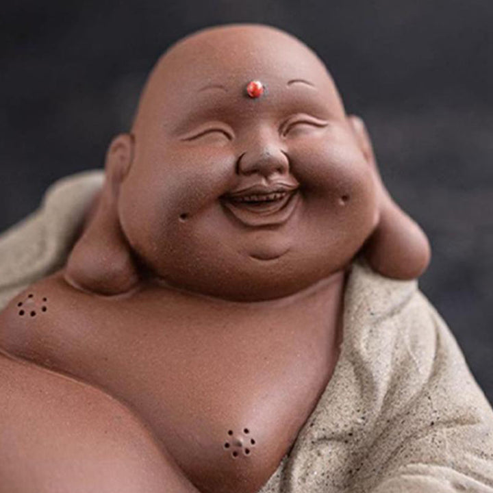Buddha Stones, lingotes de Buda sonriente que atraen la riqueza, decoración de estatua de Maitreya de arcilla púrpura - image 8