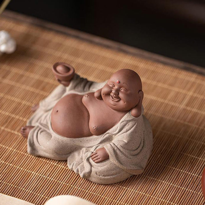 Buddha Stones, lingotes de Buda sonriente que atraen la riqueza, decoración de estatua de Maitreya de arcilla púrpura - image 14