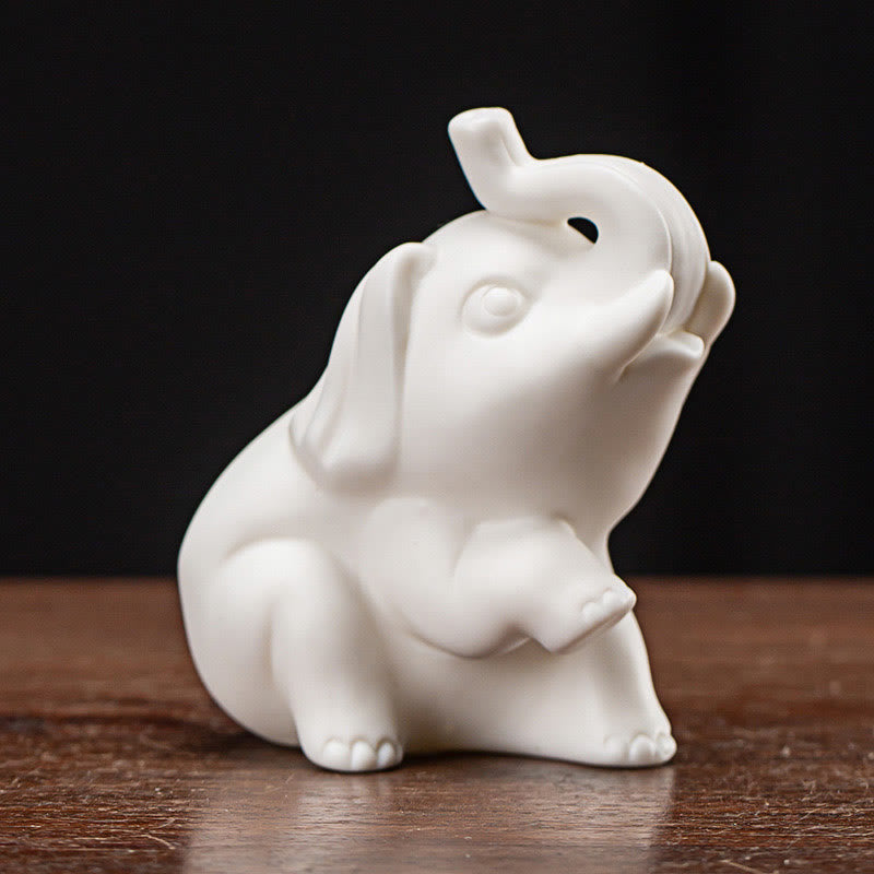 Estatua de elefante pequeña de Buddha Stones, porcelana blanca, cerámica, decoración de escritorio para el hogar - Elefante levanta su pata 9*5,5*7 cm - image 7
