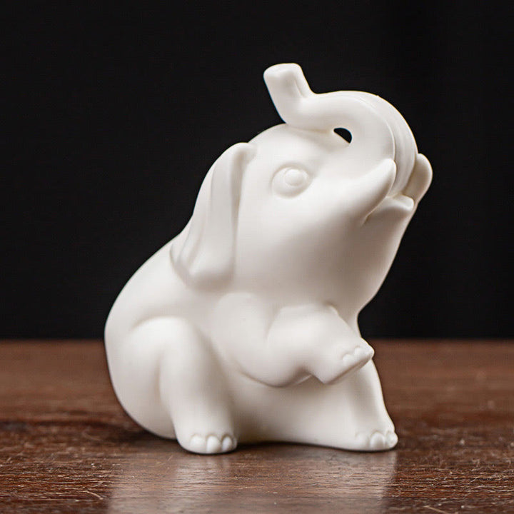 Estatua de elefante pequeña de Buddha Stones, porcelana blanca, cerámica, decoración de escritorio para el hogar - Elefante levanta su pata 9*5,5*7 cm - image 7