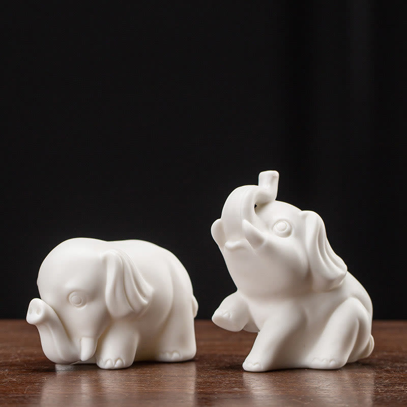 Estatua de elefante pequeña de Buddha Stones, porcelana blanca, cerámica, decoración de escritorio para el hogar - 2 piezas de elefante - image 13