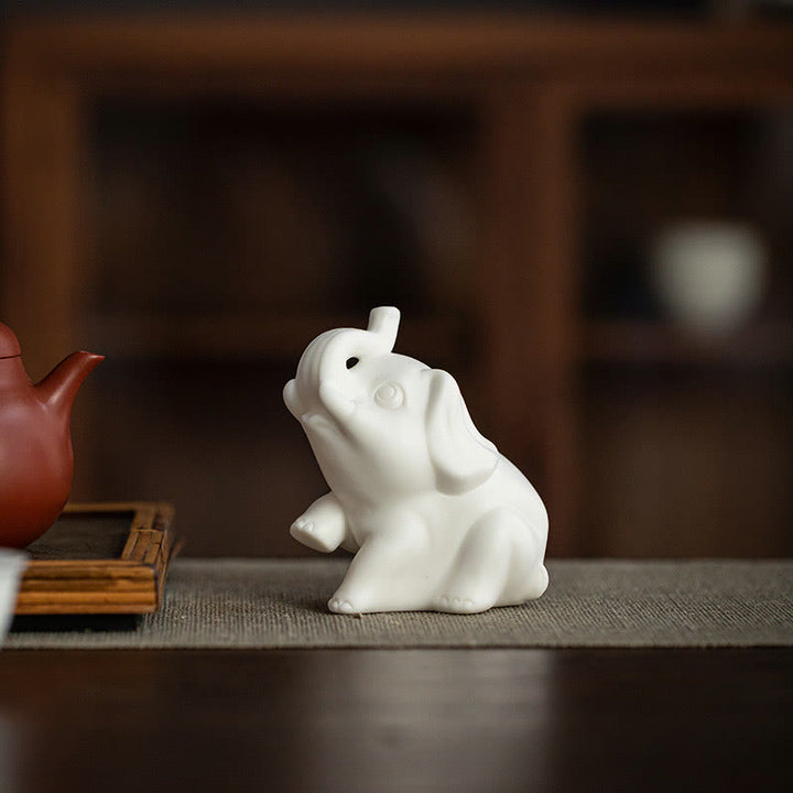 Estatua de elefante pequeña de Buddha Stones, porcelana blanca, cerámica, decoración de escritorio para el hogar
