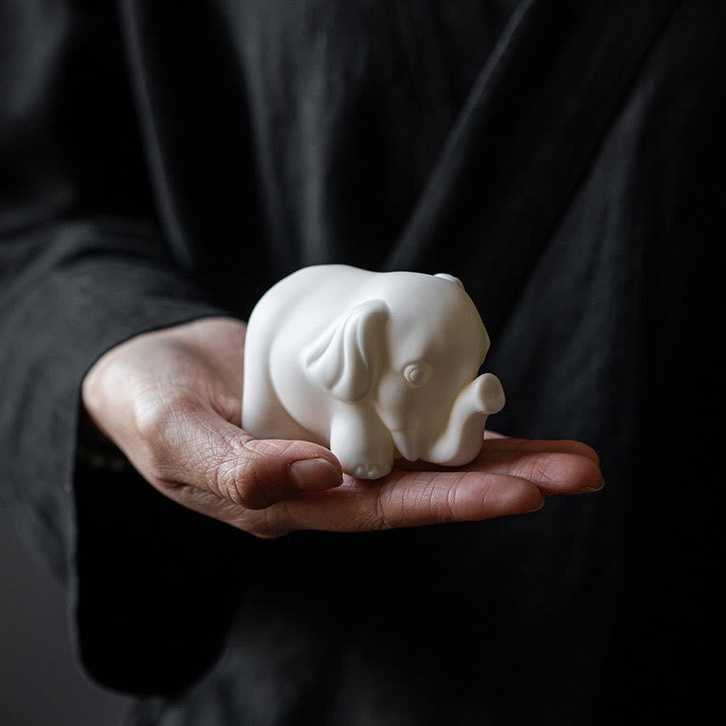 Estatua de elefante pequeña de Buddha Stones, porcelana blanca, cerámica, decoración de escritorio para el hogar