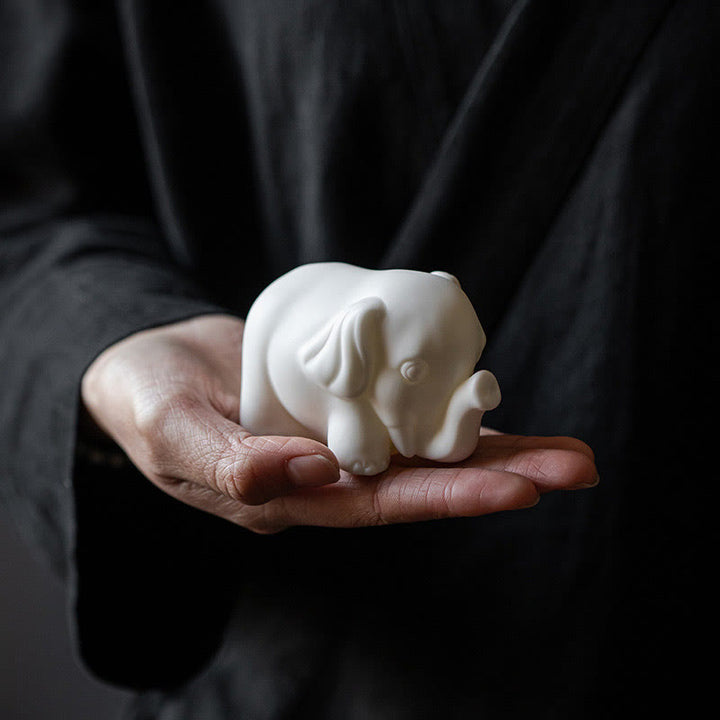 Estatua de elefante pequeña de Buddha Stones, porcelana blanca, cerámica, decoración de escritorio para el hogar