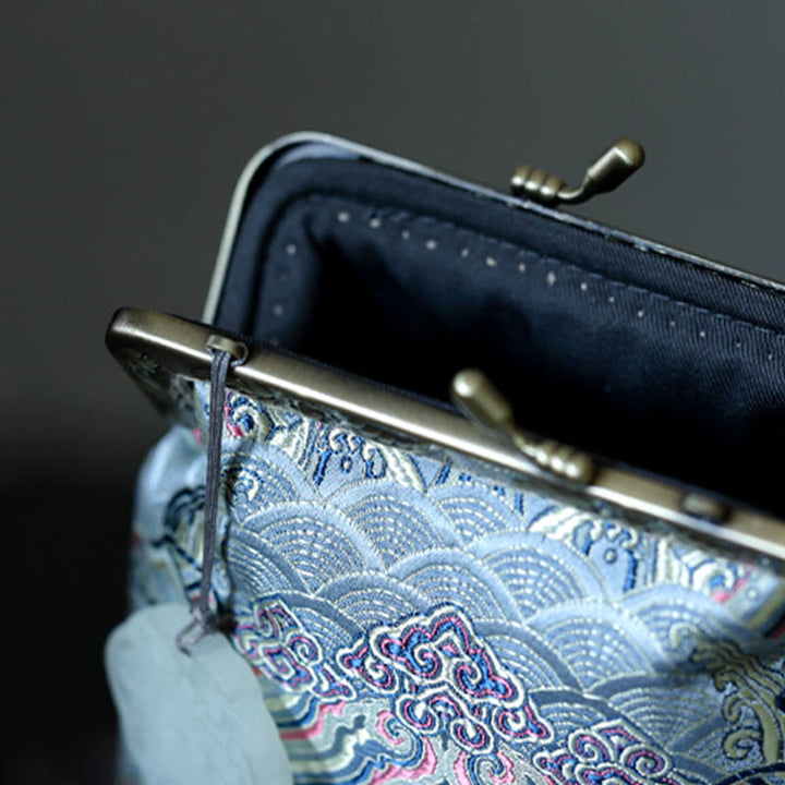 Bolso bandolera con cadena de metal con ondas del océano azul pequeño con Buddha Stones, bolso de hombro, bolso para teléfono móvil