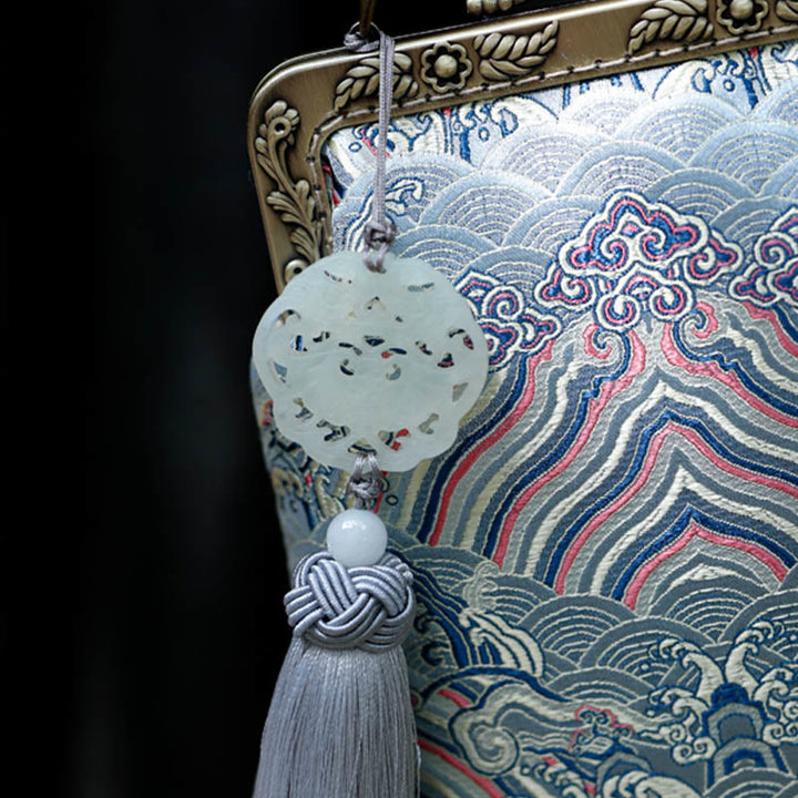 Bolso bandolera con cadena de metal con ondas del océano azul pequeño con Buddha Stones, bolso de hombro, bolso para teléfono móvil