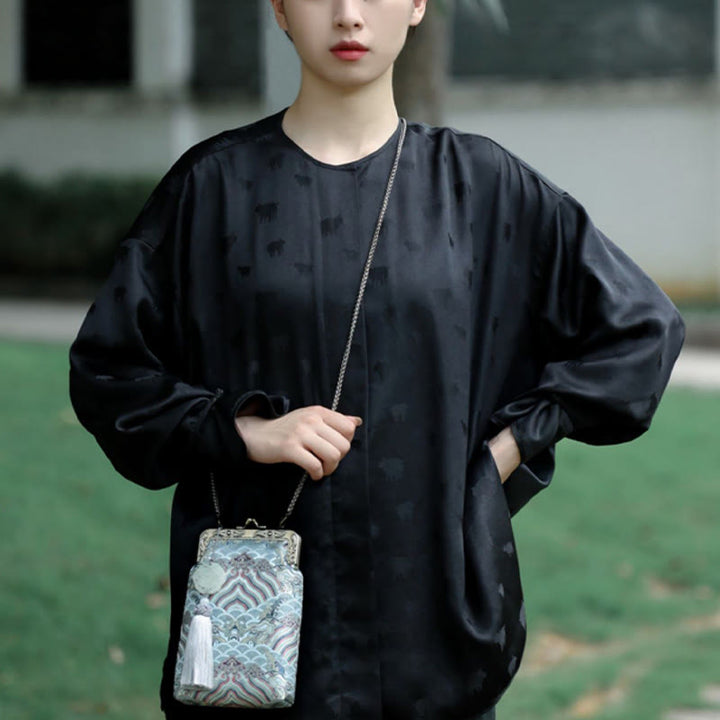 Bolso bandolera con cadena de metal con ondas del océano azul pequeño con Buddha Stones, bolso de hombro, bolso para teléfono móvil