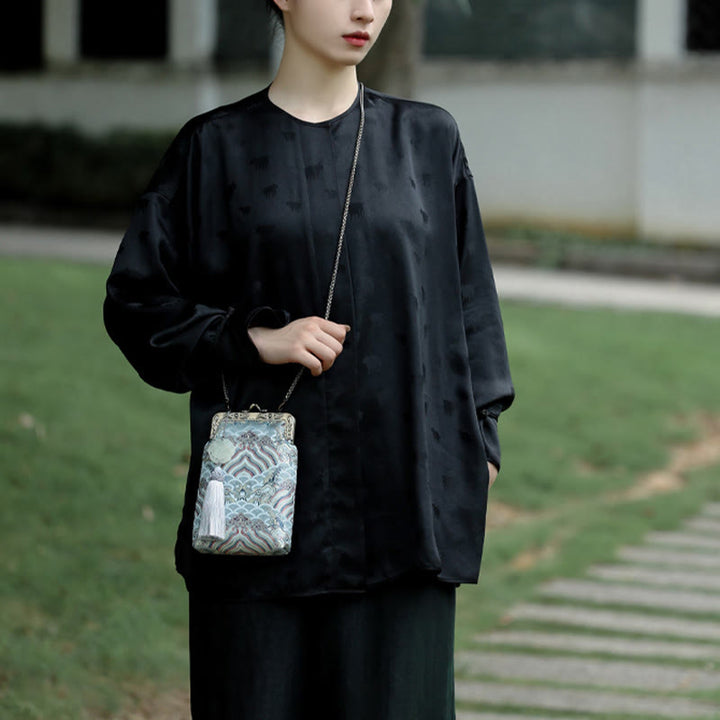 Bolso bandolera con cadena de metal con ondas del océano azul pequeño con Buddha Stones, bolso de hombro, bolso para teléfono móvil