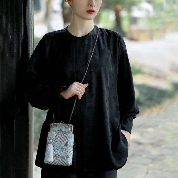 Bolso bandolera con cadena de metal con ondas del océano azul pequeño con Buddha Stones, bolso de hombro, bolso para teléfono móvil