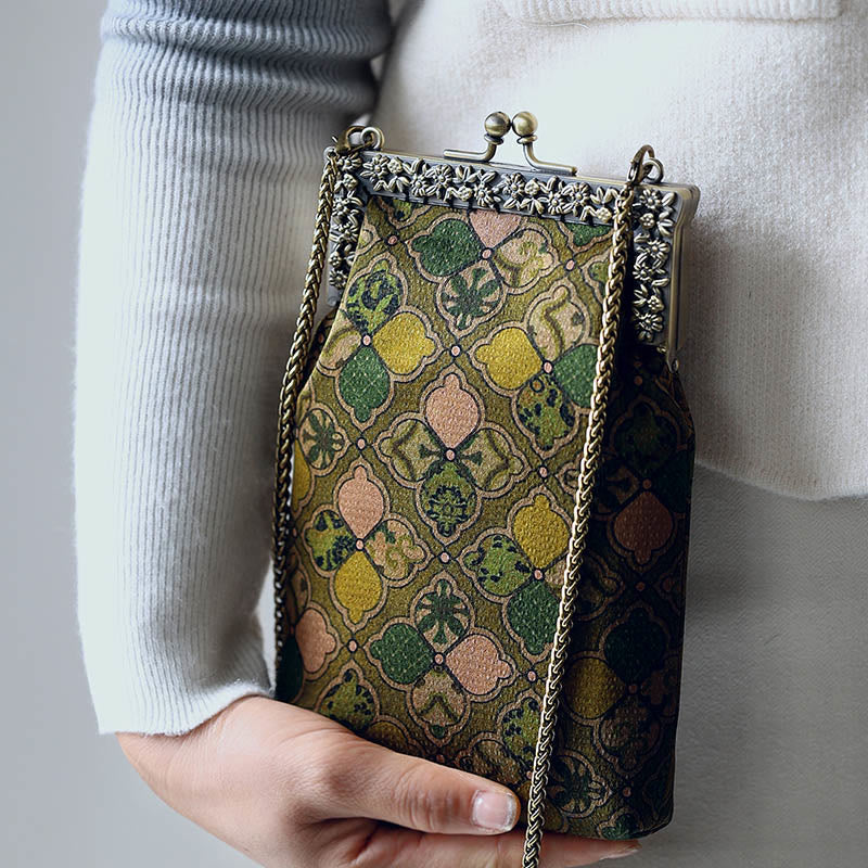 Bolso bandolera con cadena de metal y hojas verdes de Buddha Stones, bolso bandolera, bolso para teléfono móvil