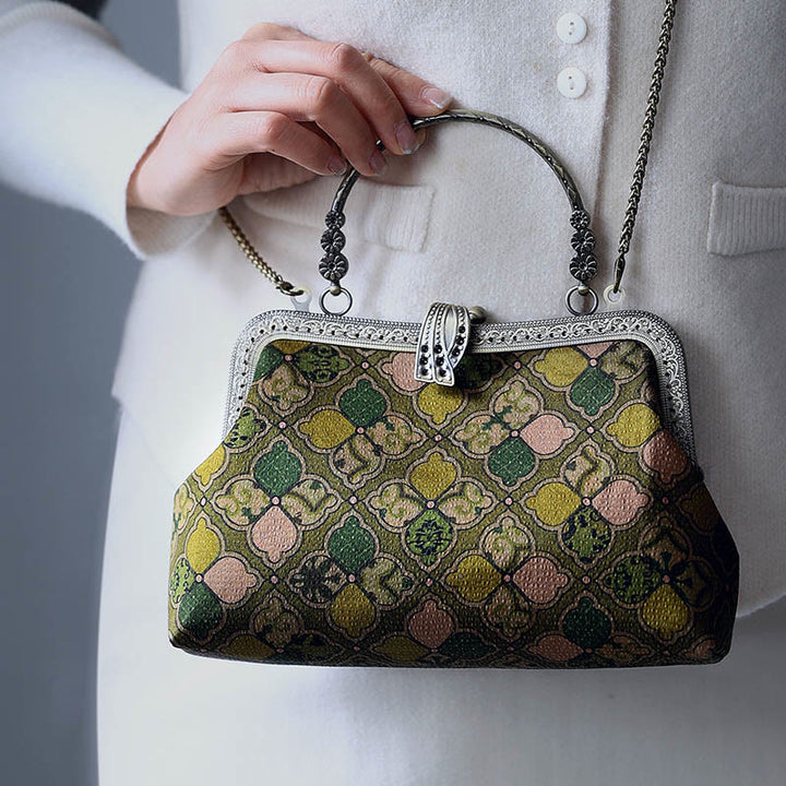 Bolso bandolera con cadena de metal y hojas verdes de Buddha Stones, bolso bandolera, bolso para teléfono móvil