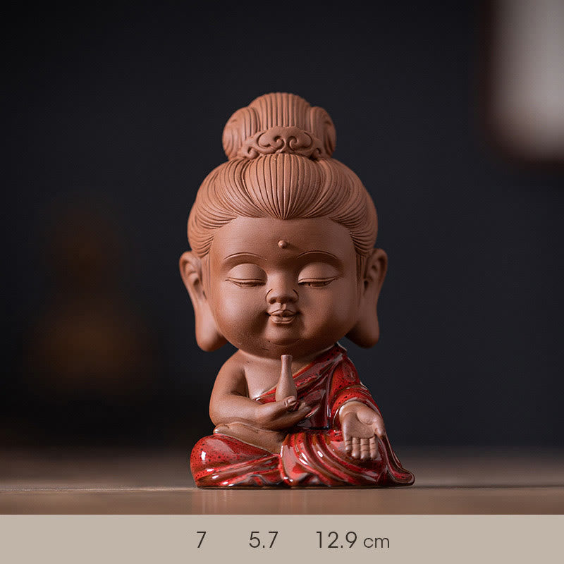 Buddha Stones Mini Gautama Buda Sakyamuni Kwan Yin Avalokitesvara Ksitigarbha Serenity decoración de escritorio de cerámica - Avalokiteshvara Guanyin 7*5,7*12,9 cm - image 13