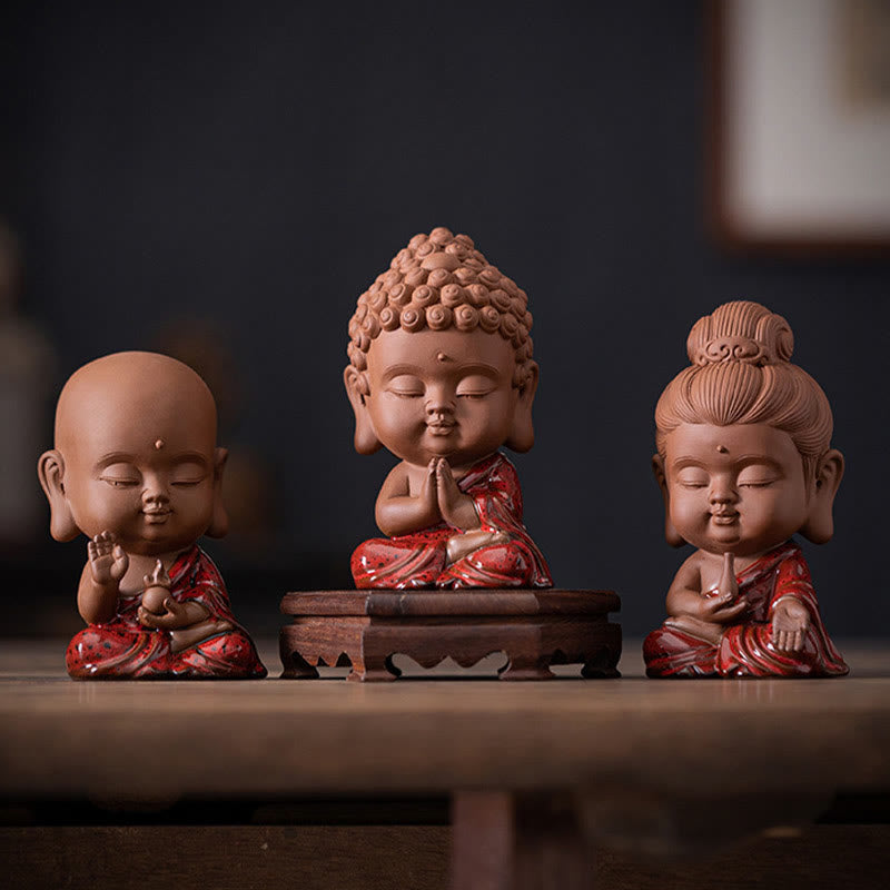 Buddha Stones Mini Gautama Buda Sakyamuni Kwan Yin Avalokitesvara Ksitigarbha Serenity decoración de escritorio de cerámica