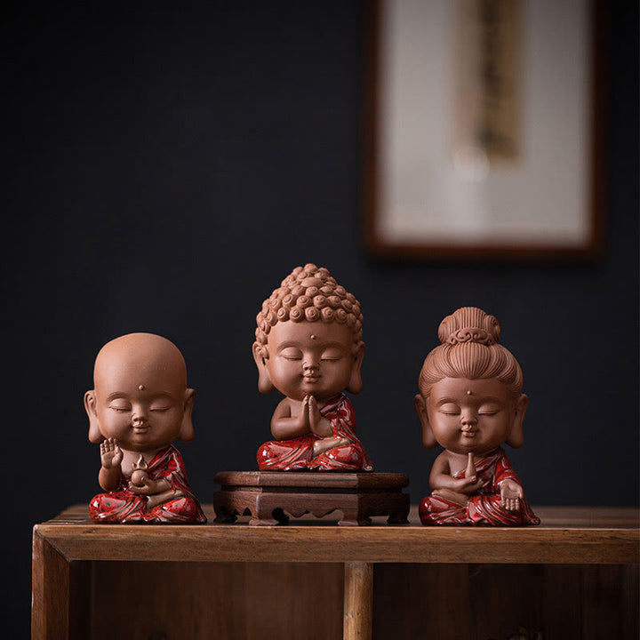 Buddha Stones Mini Gautama Buda Sakyamuni Kwan Yin Avalokitesvara Ksitigarbha Serenity decoración de escritorio de cerámica - image 0