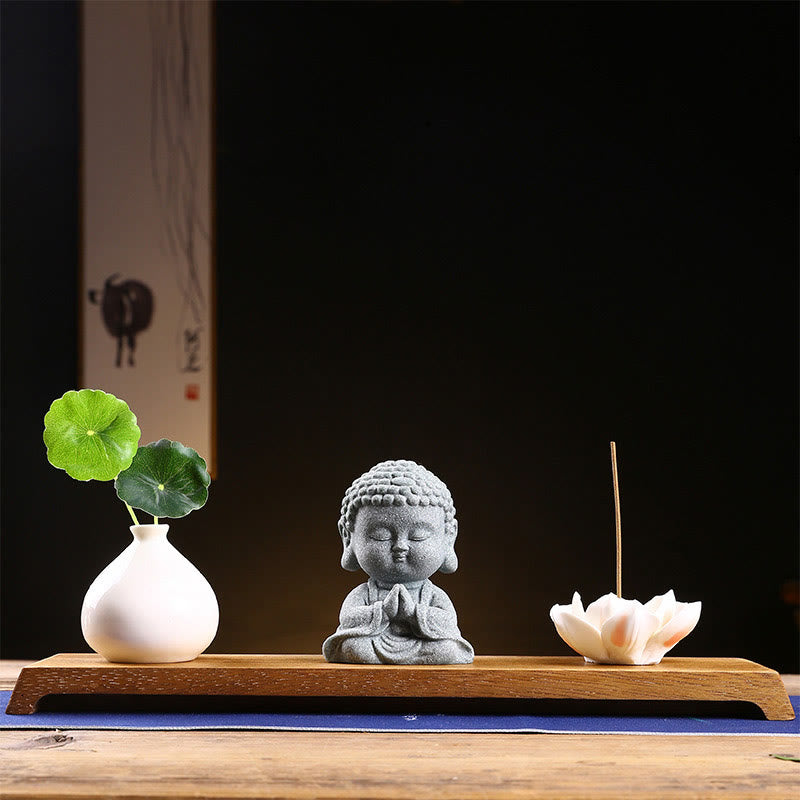 Buddha Stones Meditación Orando Buda Compasión Serenidad Decoración del Hogar - Buda rezando + base + jarrón - image 15