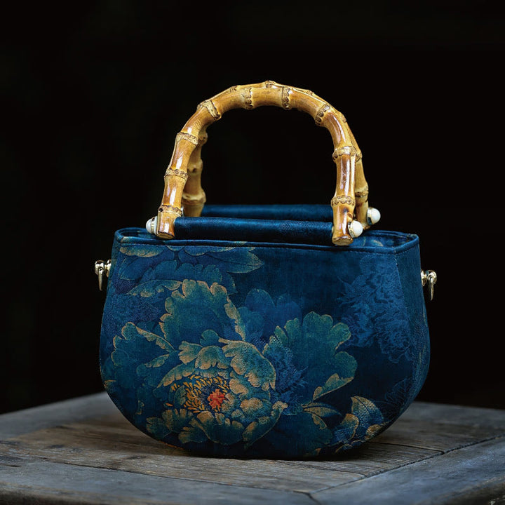 Bolso bandolera con cremallera y cadena de metal con peonía y flores vintage de Buddha Stones