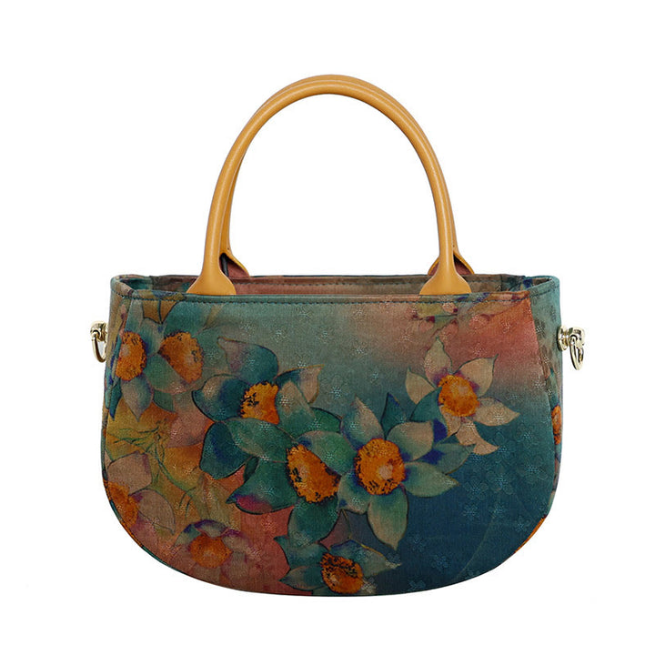 Bolso bandolera con cremallera y cadena de metal con peonía y flores vintage de Buddha Stones