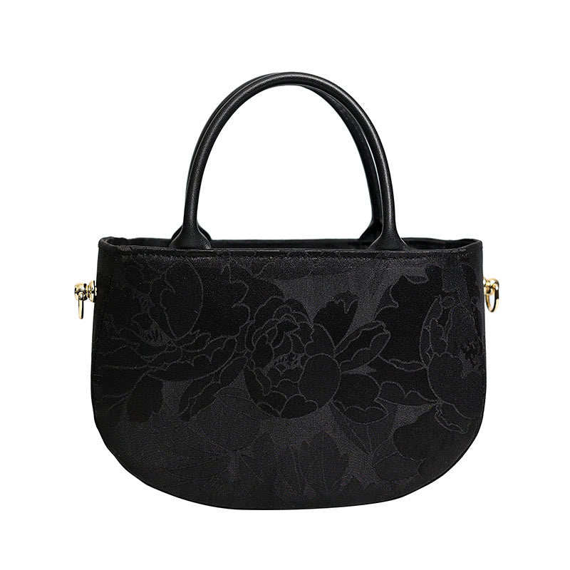Bolso bandolera con cremallera y cadena de metal con peonía y flores vintage de Buddha Stones