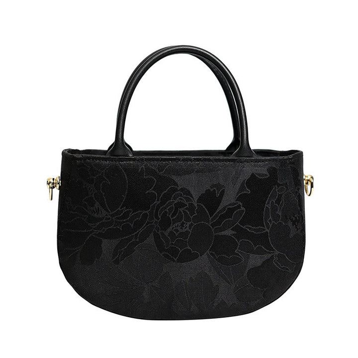 Bolso bandolera con cremallera y cadena de metal con peonía y flores vintage de Buddha Stones