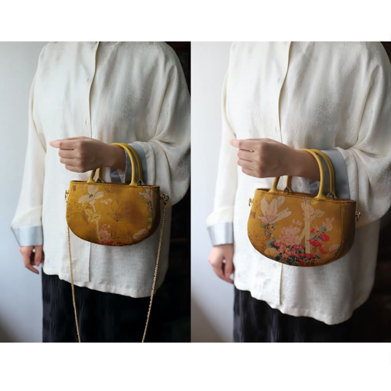 Bolso bandolera con cremallera y cadena de metal con peonía y flores vintage de Buddha Stones