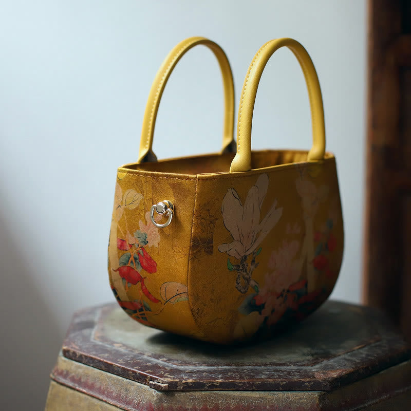 Bolso bandolera con cremallera y cadena de metal con peonía y flores vintage de Buddha Stones