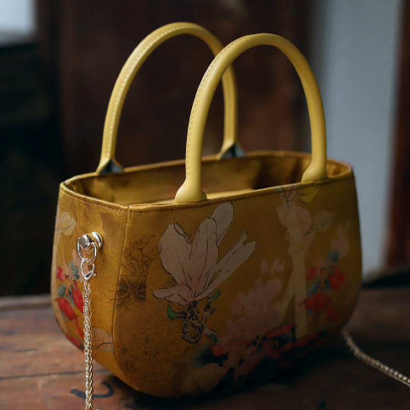 Bolso bandolera con cremallera y cadena de metal con peonía y flores vintage de Buddha Stones