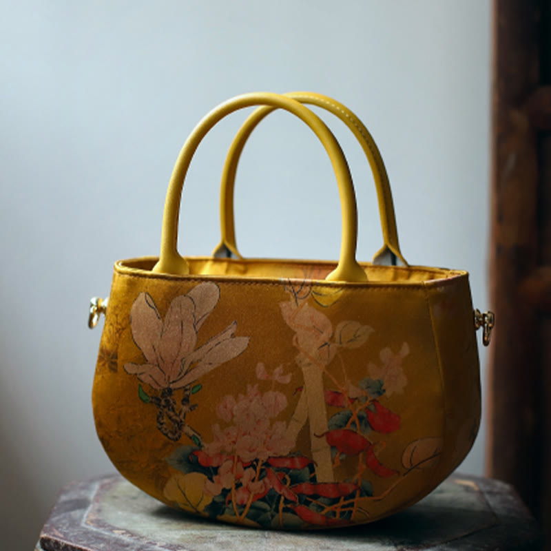 Bolso bandolera con cremallera y cadena de metal con peonía y flores vintage de Buddha Stones