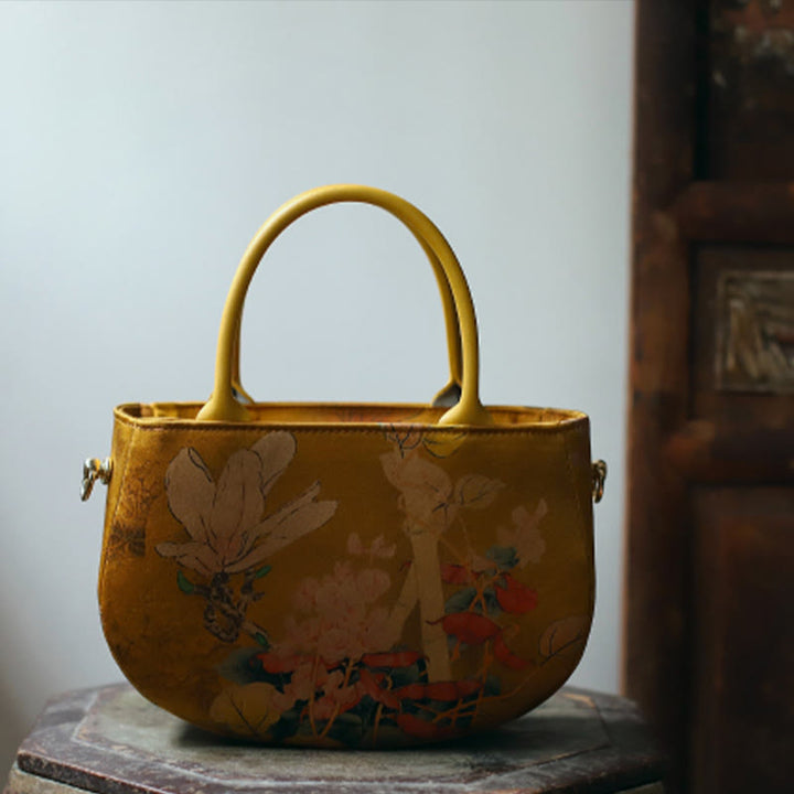 Bolso bandolera con cremallera y cadena de metal con peonía y flores vintage de Buddha Stones