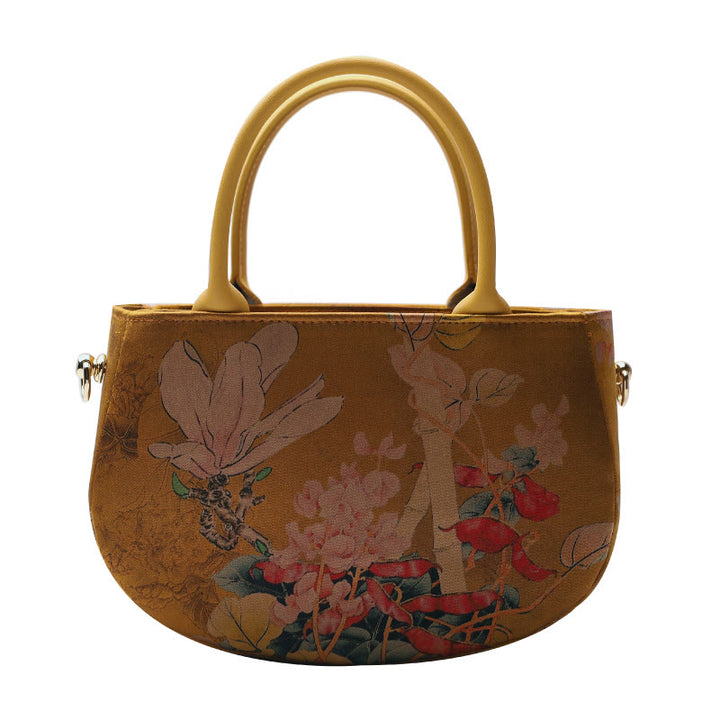 Bolso bandolera con cremallera y cadena de metal con peonía y flores vintage de Buddha Stones