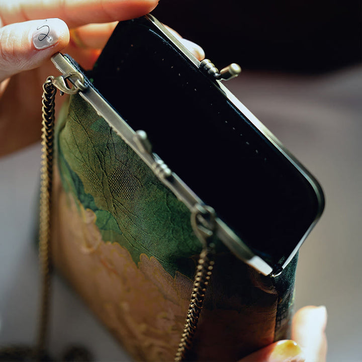 Bolso bandolera con cadena de metal y mariposa de peonía verde pequeña con Buddha Stones , bolso de hombro, bolso para teléfono móvil